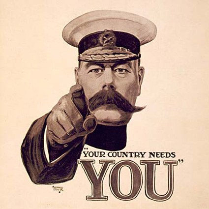 With his ferocious fingerpointing Lord Kitchener was never inhibited about